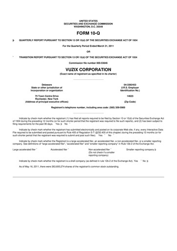 Thumbnail Vuzix
 10-Q Quarterly Report FY 