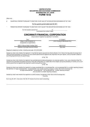 Thumbnail Cincinnati Financial
 10-Q Quarterly Report FY2011 