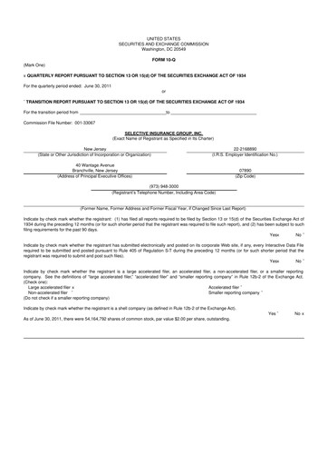 Thumbnail Selective Insurance 10-Q Quarterly Report FY2011 