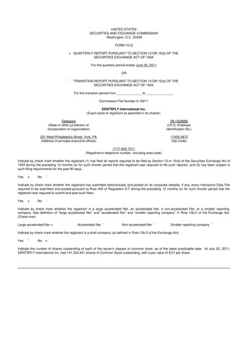 Thumbnail Dentsply Sirona
 10-Q Quarterly Report FY2011 
