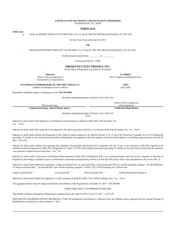Thumbnail Frequency Electronics 10-K Annual Report 