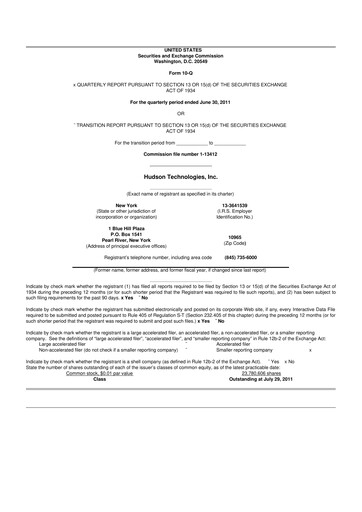 Thumbnail Hudson Technologies 10-Q Quarterly Report FY2011 