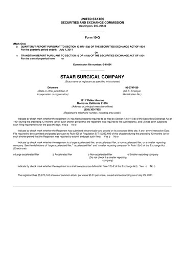 Thumbnail STAAR Surgical 10-Q Quarterly Report FY2011 