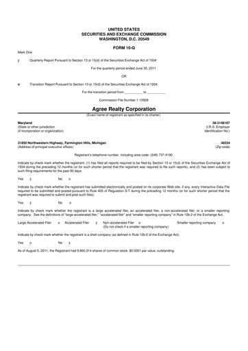 Thumbnail Agree Realty
 10-Q Quarterly Report FY2011 