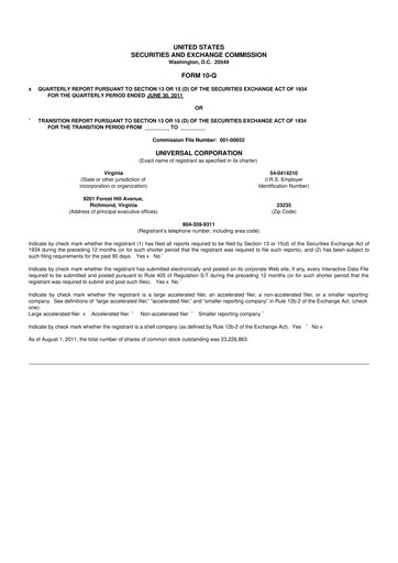 Thumbnail Universal Corporation
 10-Q Quarterly Report FY 