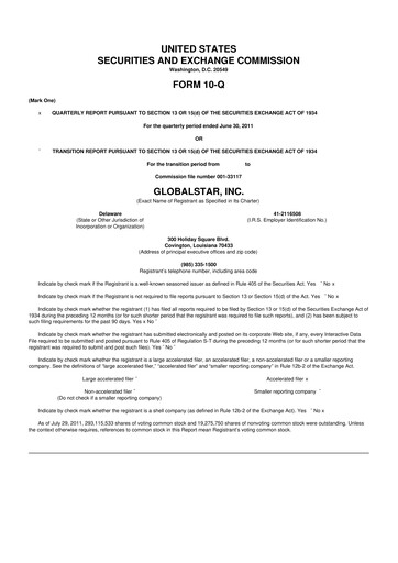 Thumbnail Globalstar
 10-Q Quarterly Report FY 