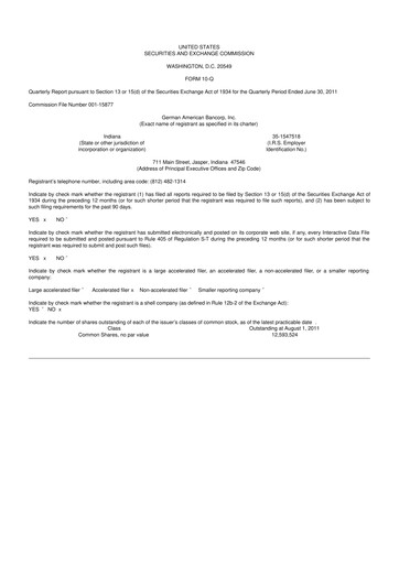 Thumbnail German American Bancorp 10-Q Quarterly Report FY2011 