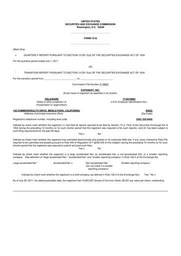 Thumbnail Exponent
 10-Q Quarterly Report FY2011 