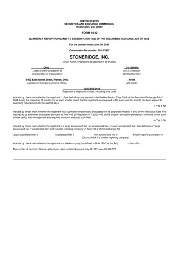 Thumbnail Stoneridge 10-Q Quarterly Report FY2011 