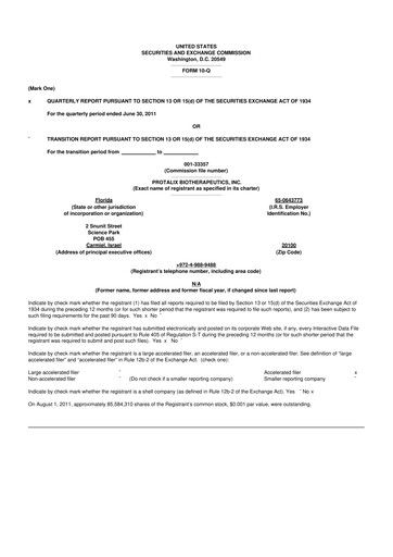 Thumbnail Protalix BioTherapeutics
 10-Q Quarterly Report FY2011 
