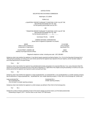 Thumbnail Camden National Corporation
 10-Q Quarterly Report FY2011 