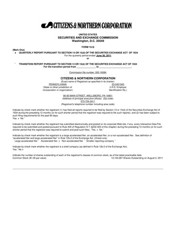 Thumbnail Citizens & Northern Corp 10-Q Quarterly Report FY2011 