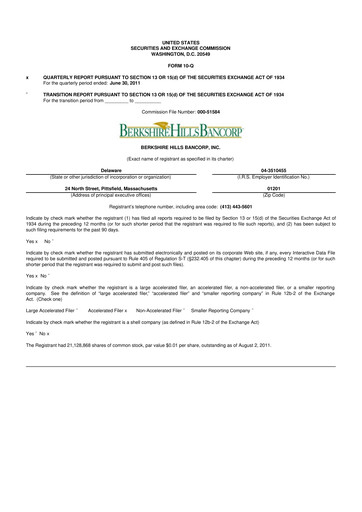 Thumbnail Berkshire Hills Bancorp 10-Q Quarterly Report FY2011 