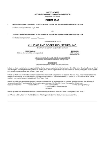 Vorschaubild Kulicke and Soffa Industries 10-Q Quartalsbericht 2011 