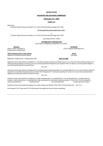 Thumbnail Middleby 10-Q Quarterly Report FY2011 