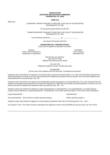 Thumbnail BrainStorm Cell Therapeutics 10-Q Quarterly Report FY 