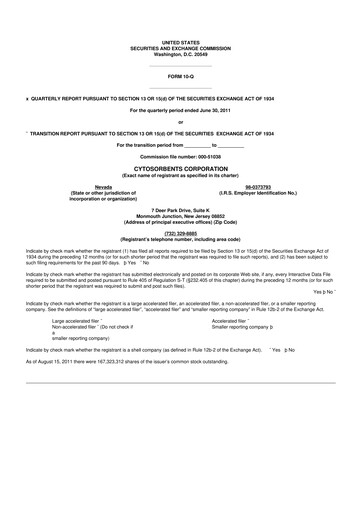 Miniature Cytosorbents 10-Q Rapport trimestriel 2011 