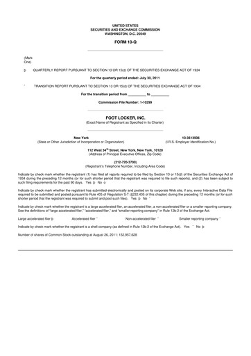 Thumbnail Foot Locker
 10-Q Quarterly Report FY2011 