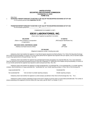 Miniature IDEXX Laboratories 10-Q Rapport trimestriel 2011 