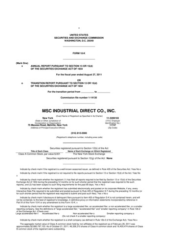 Thumbnail MSC Industrial Direct 10-K Annual Report 2011