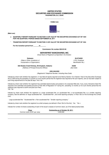 Vorschaubild ServisFirst Bancshares 10-Q Quartalsbericht 2011 