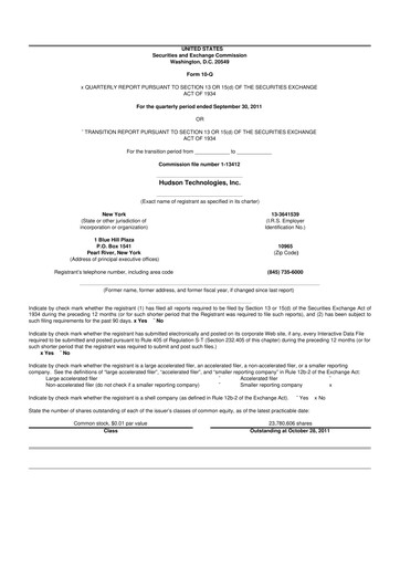 Thumbnail Hudson Technologies 10-Q Quarterly Report FY2011 
