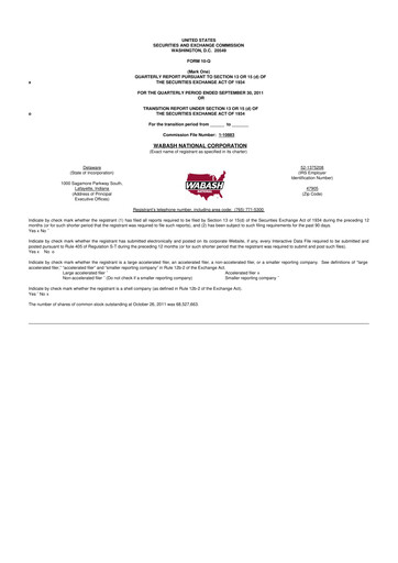 Thumbnail Wabash National
 10-Q Quarterly Report FY2011 