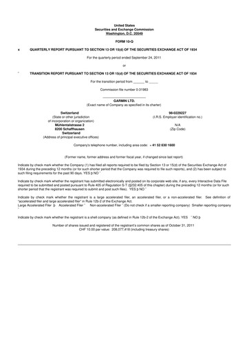 Vorschaubild Garmin 10-Q Quartalsbericht 2011 