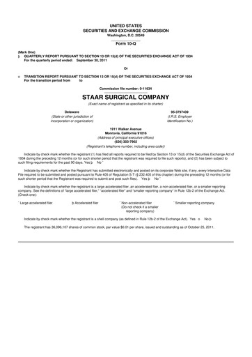 Thumbnail STAAR Surgical 10-Q Quarterly Report FY2011 