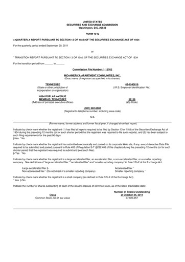 Thumbnail Mid-America Apartment Communities 10-Q Quarterly Report FY2011 