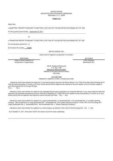 Thumbnail Weyco Group 10-Q Quarterly Report FY2011 