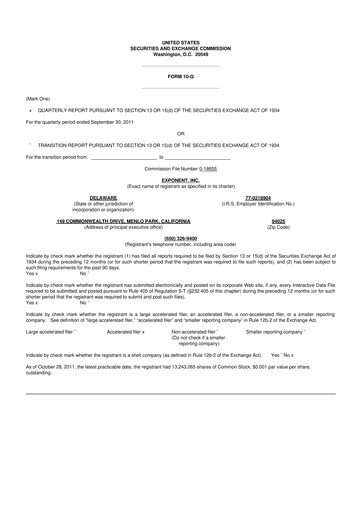 Thumbnail Exponent
 10-Q Quarterly Report FY2011 