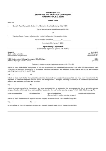 Thumbnail Agree Realty
 10-Q Quarterly Report FY2011 