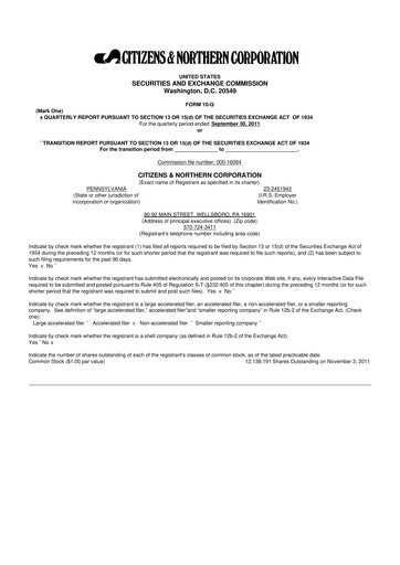 Thumbnail Citizens & Northern Corp 10-Q Quarterly Report FY2011 