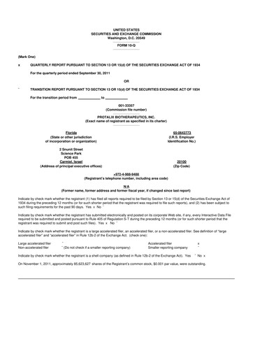 Thumbnail Protalix BioTherapeutics
 10-Q Quarterly Report FY2011 