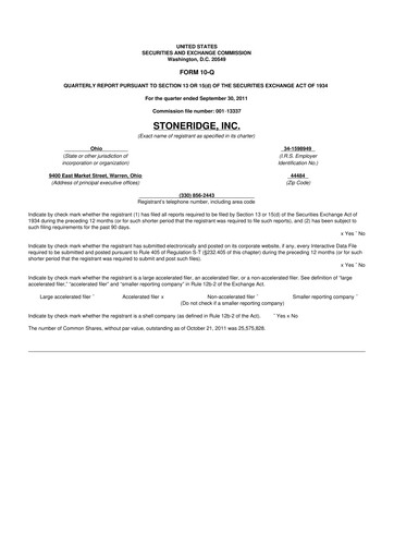 Thumbnail Stoneridge 10-Q Quarterly Report FY2011 