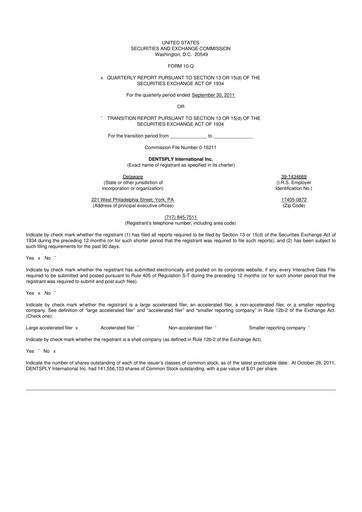 Thumbnail Dentsply Sirona
 10-Q Quarterly Report FY2011 