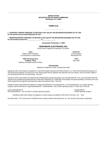 Thumbnail Benchmark Electronics
 10-Q Quarterly Report FY2011 