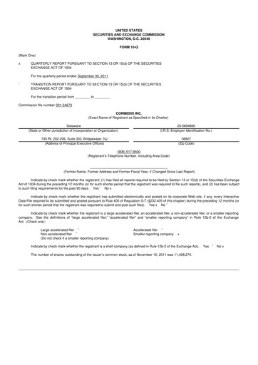 Thumbnail CorMedix 10-Q Quarterly Report FY2011 
