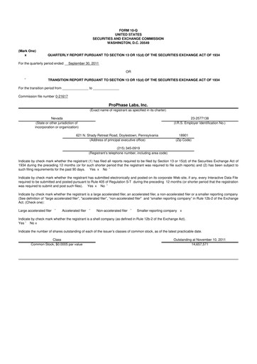 Vorschaubild ProPhase Labs 10-Q Quartalsbericht 2011 