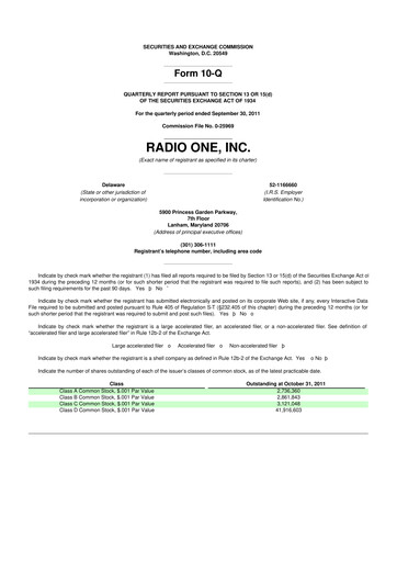 Thumbnail Urban One
 10-Q Quarterly Report FY2011 