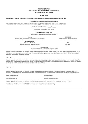 Thumbnail 22nd Century Group
 10-Q Quarterly Report FY2011 