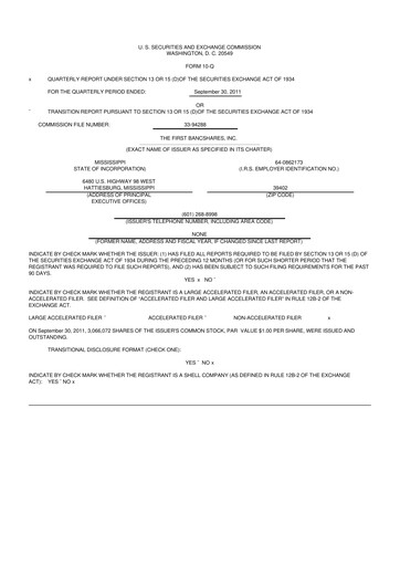 Thumbnail The First Bancshares 10-Q Quarterly Report FY2011 