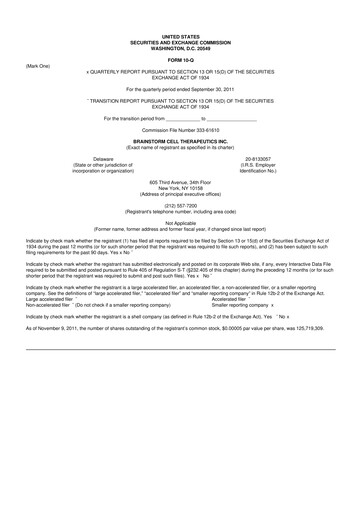 Thumbnail BrainStorm Cell Therapeutics 10-Q Quarterly Report FY2011 
