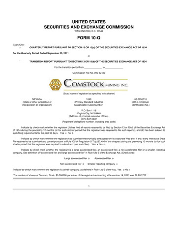 Thumbnail Comstock Inc. 10-Q Quarterly Report FY2011 