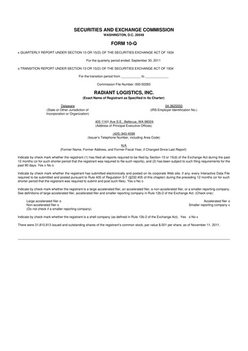 Thumbnail Radiant Logistics
 10-Q Quarterly Report FY 