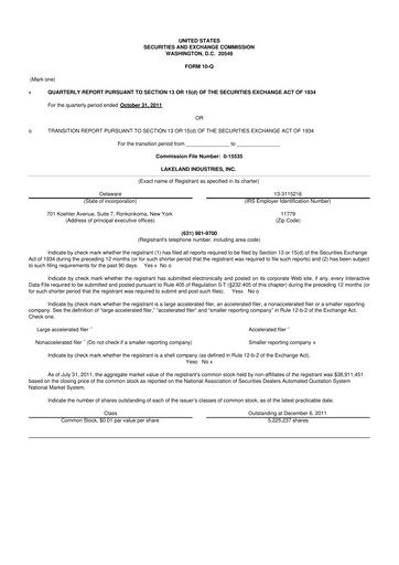 Thumbnail Lakeland Industries
 10-Q Quarterly Report FY2012 