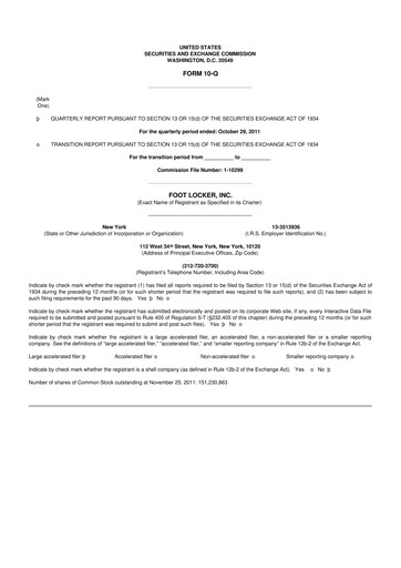 Thumbnail Foot Locker
 10-Q Quarterly Report FY2011 