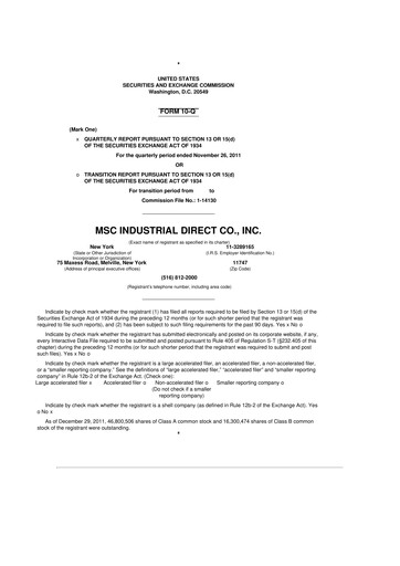 Thumbnail MSC Industrial Direct 10-Q Quarterly Report FY2012 