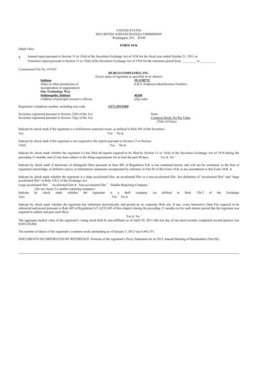 Thumbnail Hurco Companies 10-K Annual Report 2011